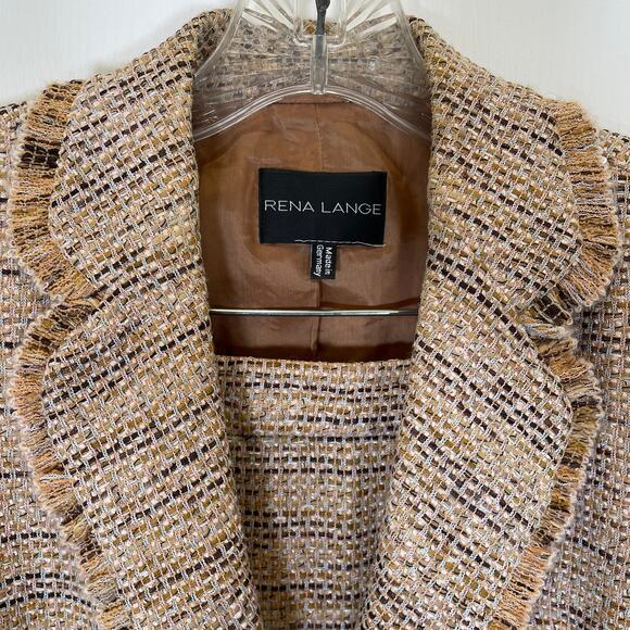 Rena Lange Tweed Skirt Suit Fringe Sequin Wool Cotton Beige Black White 10 - Picture 2 of 10